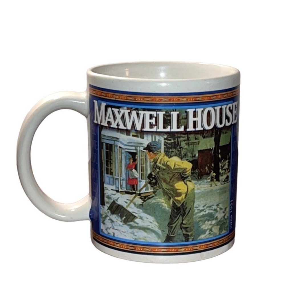 Maxwell House Coffee Mug Norman Rockwell Fire Station 1949 & Snow Shoveling Man